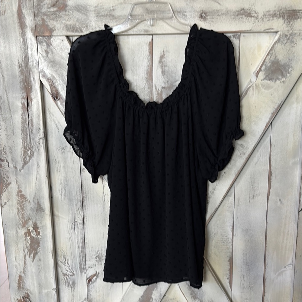 CeCe Black Blouse with Puff Sleeves